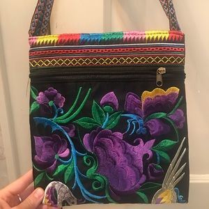 Beautiful hand embroidered purple flower purse